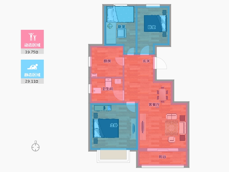 北京-北京市-西山锦绣府建面89m²-60.84-户型库-动静分区