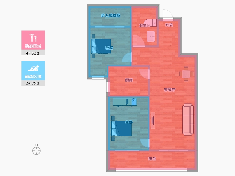 北京-北京市-西山锦绣府建面89m²D户型-65.20-户型库-动静分区