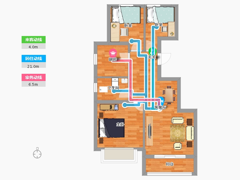 北京-北京市-西山锦绣府2B建面89m²-54.61-户型库-动静线