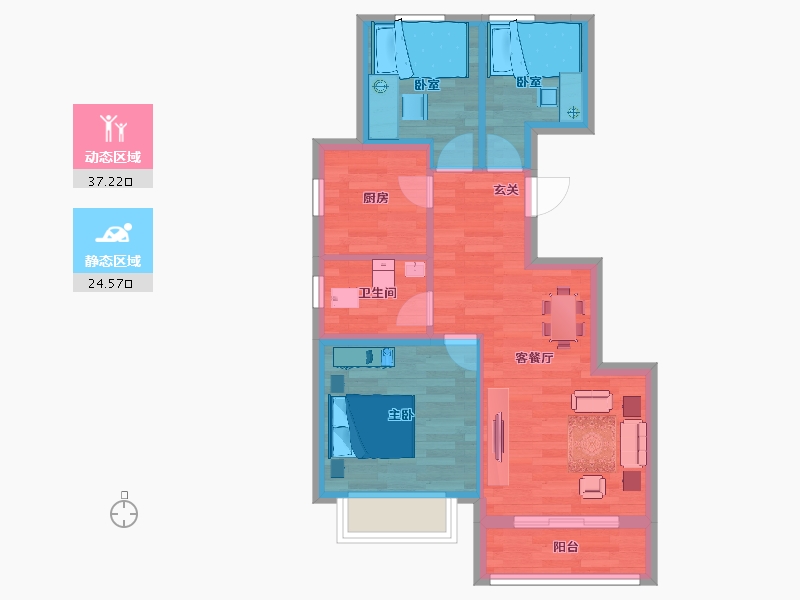 北京-北京市-西山锦绣府2B建面89m²-54.61-户型库-动静分区