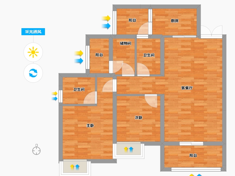 重庆-重庆市-中昂新天地7号楼高层8号楼高层9号楼98.5㎡-74.88-户型库-采光通风