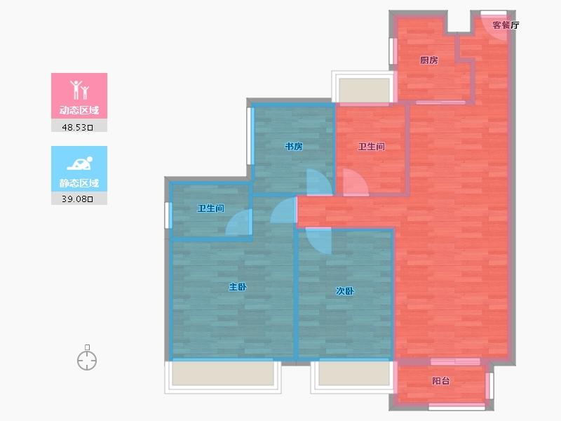 广东省-广州市-中海熙园100m²-78.76-户型库-动静分区