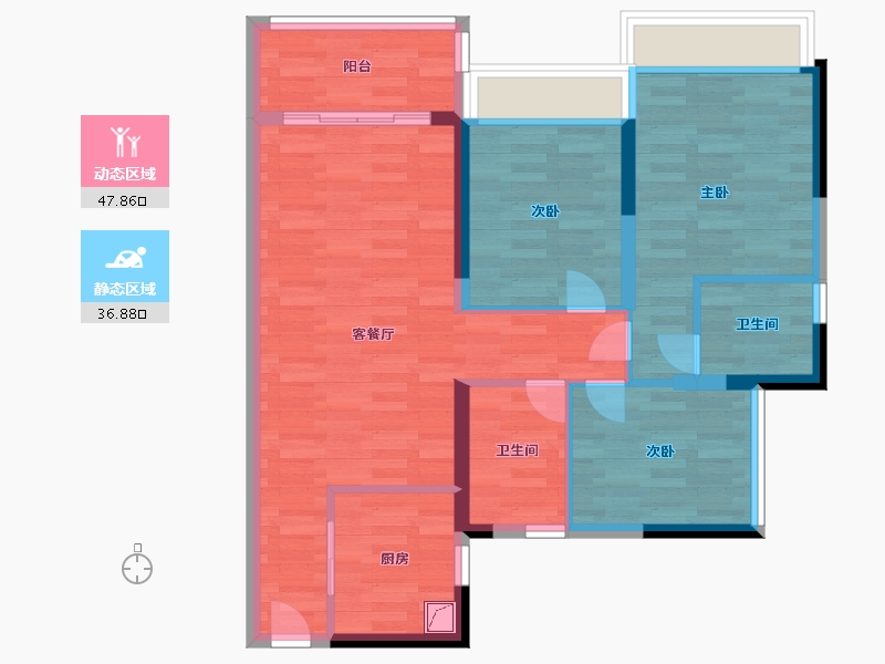 广东省-广州市-越秀滨海新城36栋93m²-74.39-户型库-动静分区