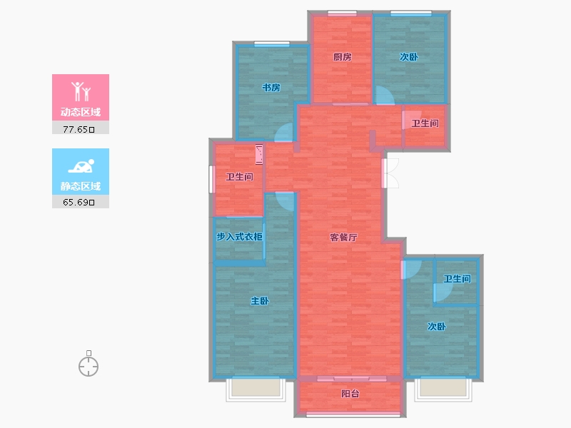 北京-北京市-西山锦绣府建面180m²H户型-127.69-户型库-动静分区