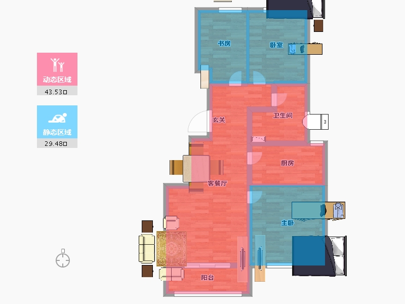 北京-北京市-禹洲朗廷湾建面80m²-64.00-户型库-动静分区