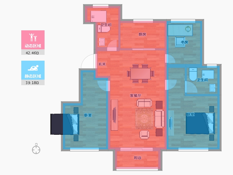 北京-北京市-禹洲朗廷湾建面90m²-72.00-户型库-动静分区