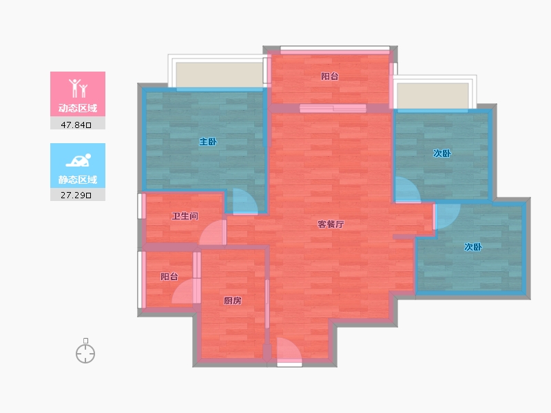 广东省-广州市-南沙保利城84m²-67.20-户型库-动静分区