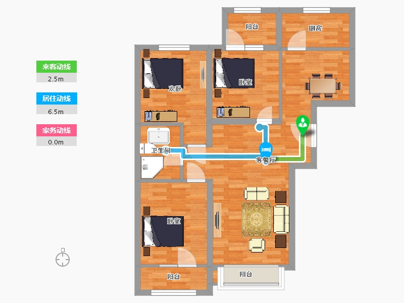 北京-北京市-北京怡园C户型95m²-74.37-户型库-动静线