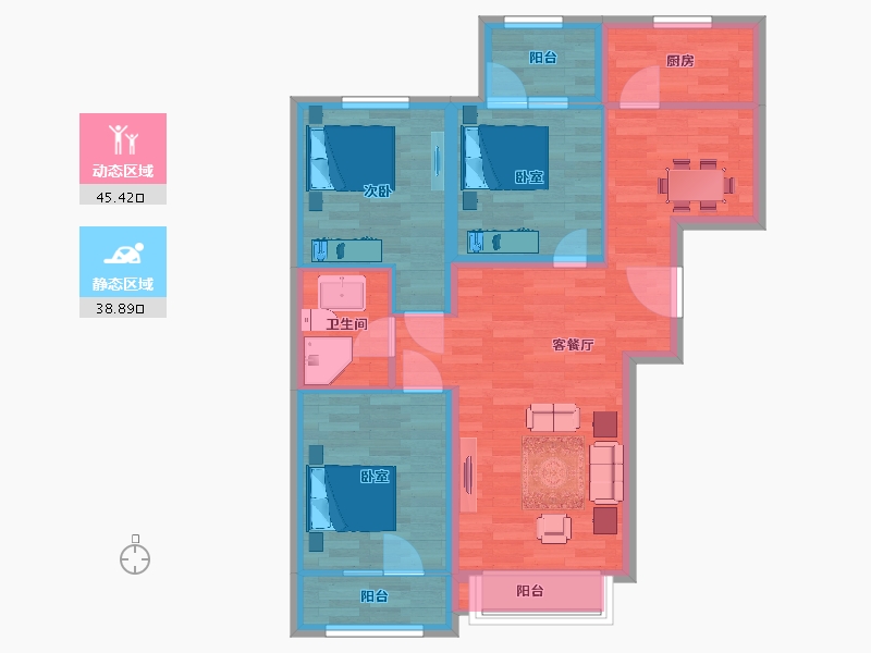 北京-北京市-北京怡园C户型95m²-74.37-户型库-动静分区