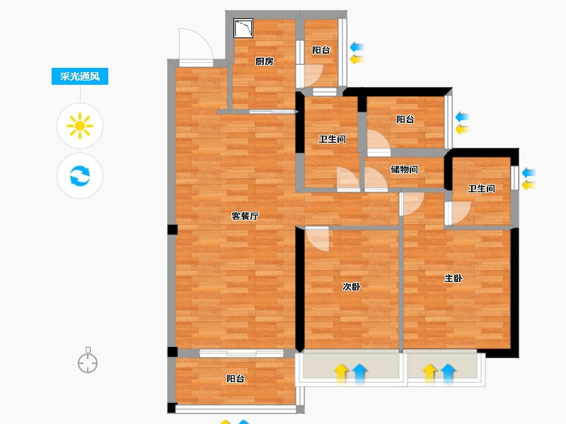 广东省-广州市-品秀星瀚95m2-76.00-户型库-采光通风