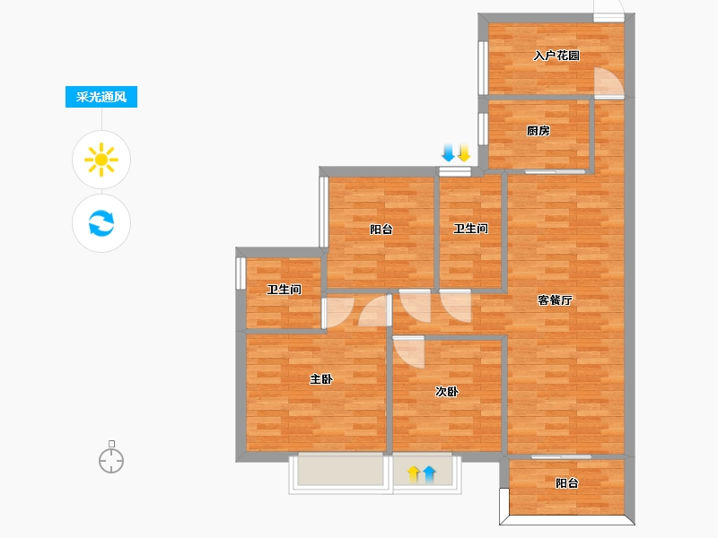 广东省-广州市-珠江铂世湾99m2-79.30-户型库-采光通风