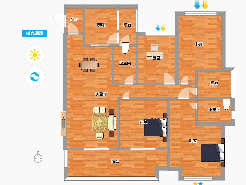 广东省-广州市-嘉御豪庭13栋130m²-104.00-户型库-采光通风