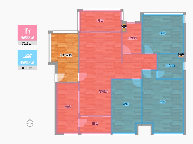 广东省-广州市-南沙湾御苑12栋,14栋123m²-98.40-户型库-动静分区