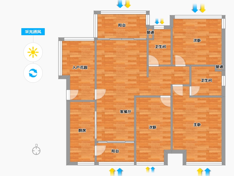 广东省-广州市-南沙湾御苑12栋,14栋123m²-98.40-户型库-采光通风