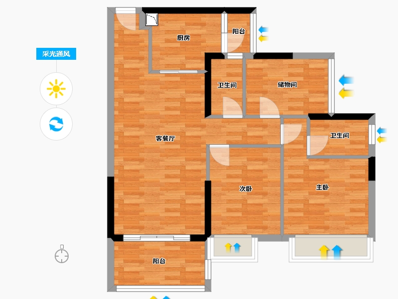 广东省-广州市-南沙湾御苑23栋97m²-78.26-户型库-采光通风