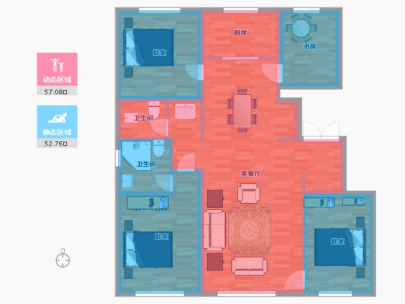 北京-北京市-未来金茂府A户型145m²-99.07-户型库-动静分区