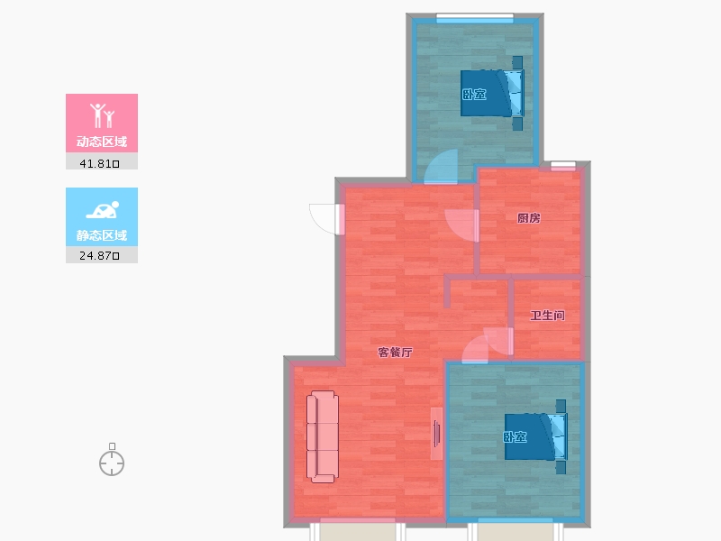 北京-北京市-禧悦学府A户型75m²-60.45-户型库-动静分区