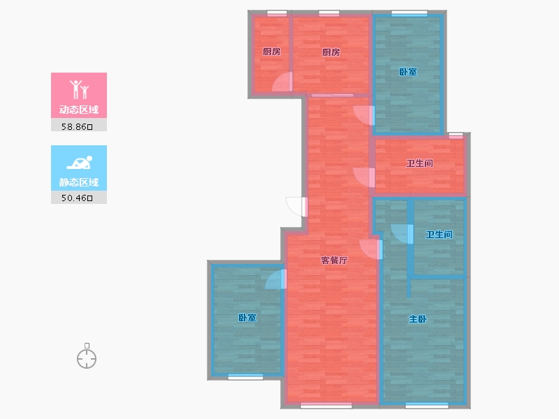 北京-北京市-华润理想国10号楼A户型120m²-96.87-户型库-动静分区