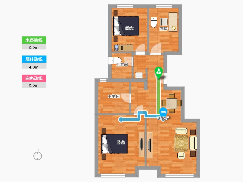 北京-北京市-和悦华玺A户型89m²-61.79-户型库-动静线