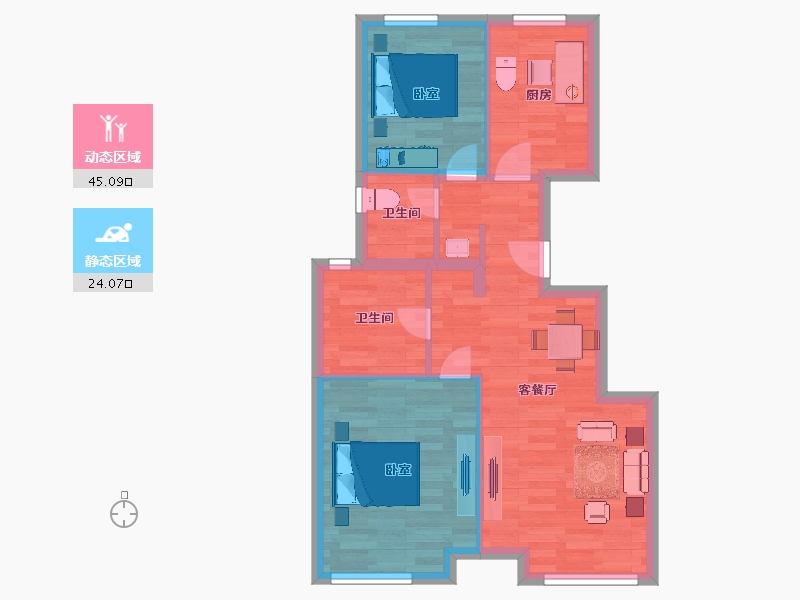 北京-北京市-和悦华玺A户型89m²-61.79-户型库-动静分区