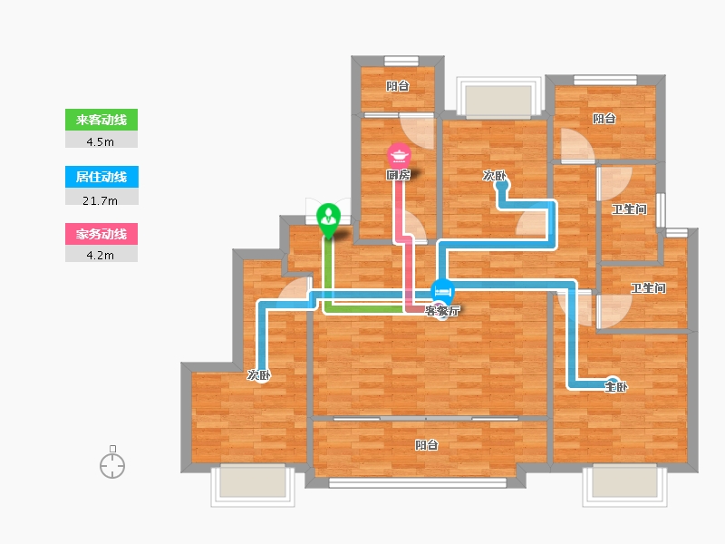 重庆-重庆市-奥园玺樾九里1期洋房9号楼,2期6号楼,2期7号楼套内90m2-90.00-户型库-动静线