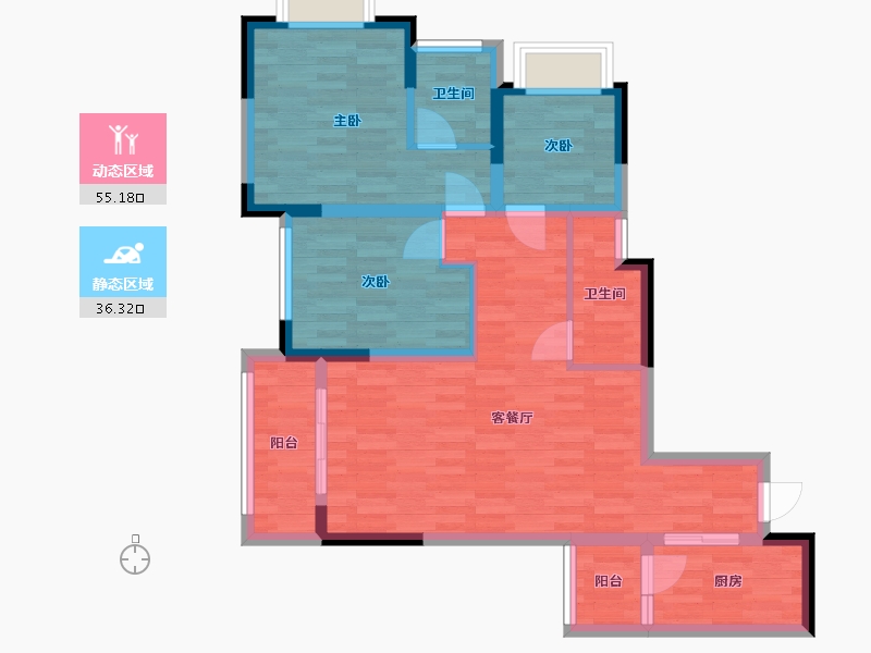 重庆-重庆市-奥园玺樾九里2期4号楼套内80m2-80.00-户型库-动静分区