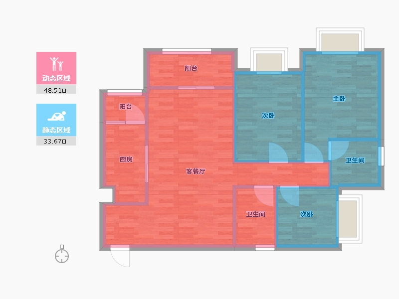 重庆-重庆市-奥园玺樾九里1期5号楼套内0m2-74.02-户型库-动静分区