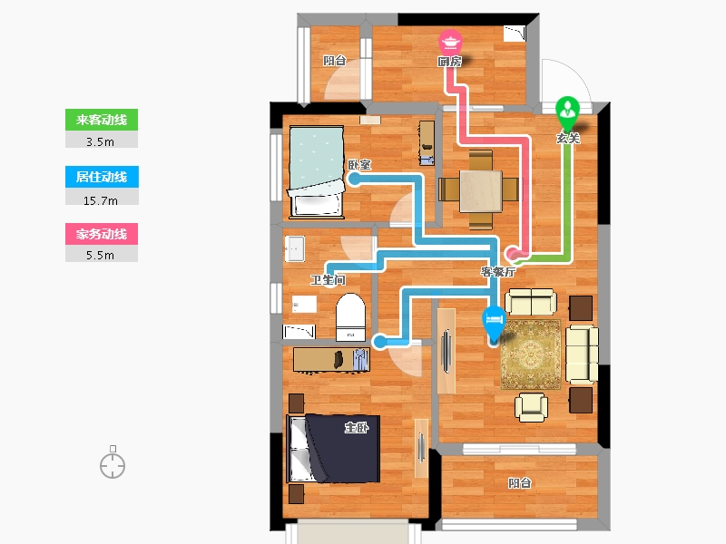 重庆-重庆市-万州恒大御景半岛3号块地1号楼76m²-55.09-户型库-动静线