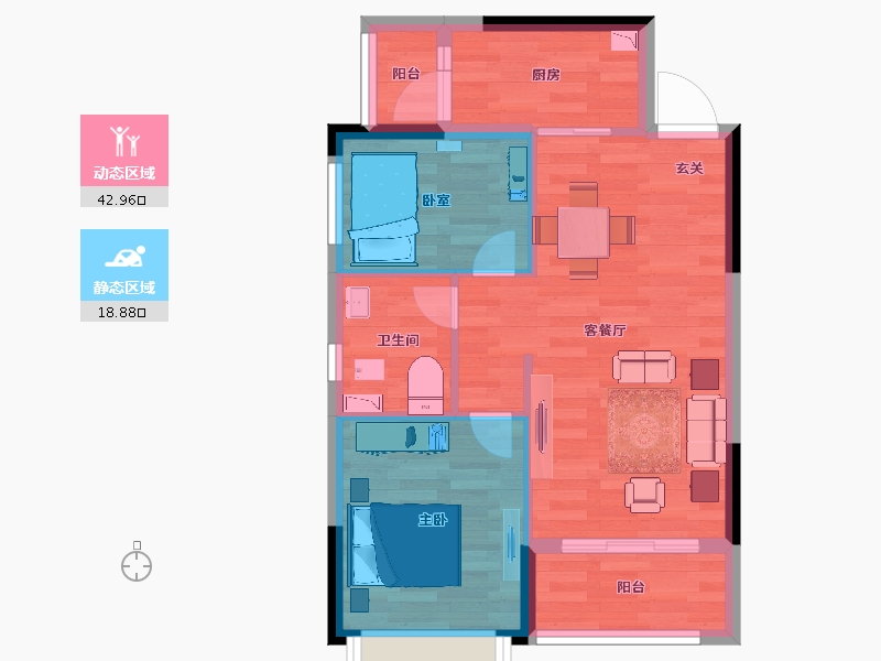 重庆-重庆市-万州恒大御景半岛3号块地1号楼76m²-55.09-户型库-动静分区