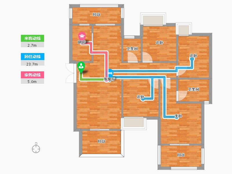 重庆-重庆市-奥园誉府洋房4号楼A2-2户型套内102m2-102.00-户型库-动静线