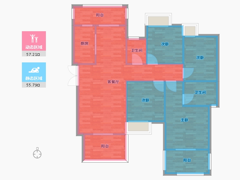 重庆-重庆市-奥园誉府洋房4号楼A2-2户型套内102m2-102.00-户型库-动静分区