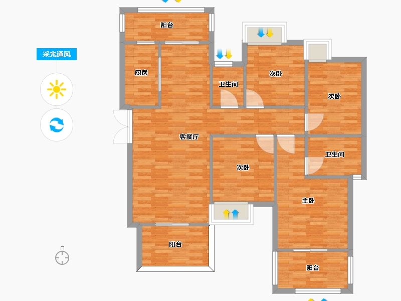 重庆-重庆市-奥园誉府洋房4号楼A2-2户型套内102m2-102.00-户型库-采光通风