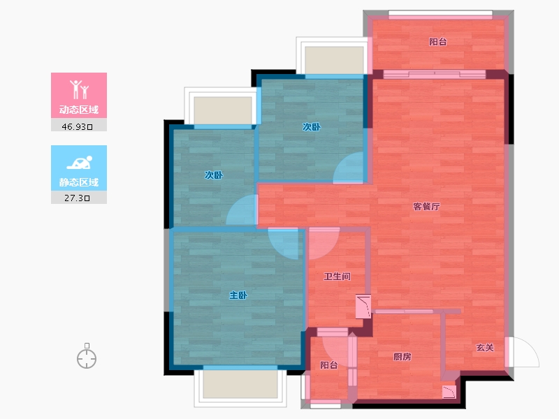 重庆-重庆市-万州恒大御景半岛2号块地3号楼88m²-65.30-户型库-动静分区