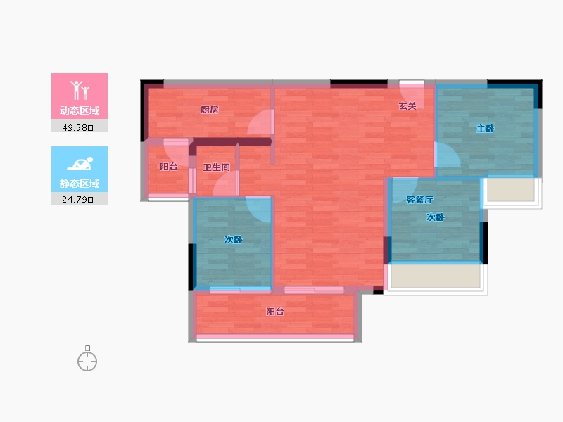 重庆-重庆市-奥园翡翠天辰1号楼88.5m²-65.60-户型库-动静分区