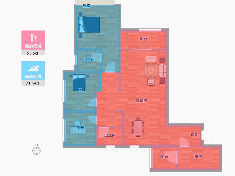 重庆-重庆市-梁平金科天誉16号楼,17号楼104.10m²-78.44-户型库-动静分区