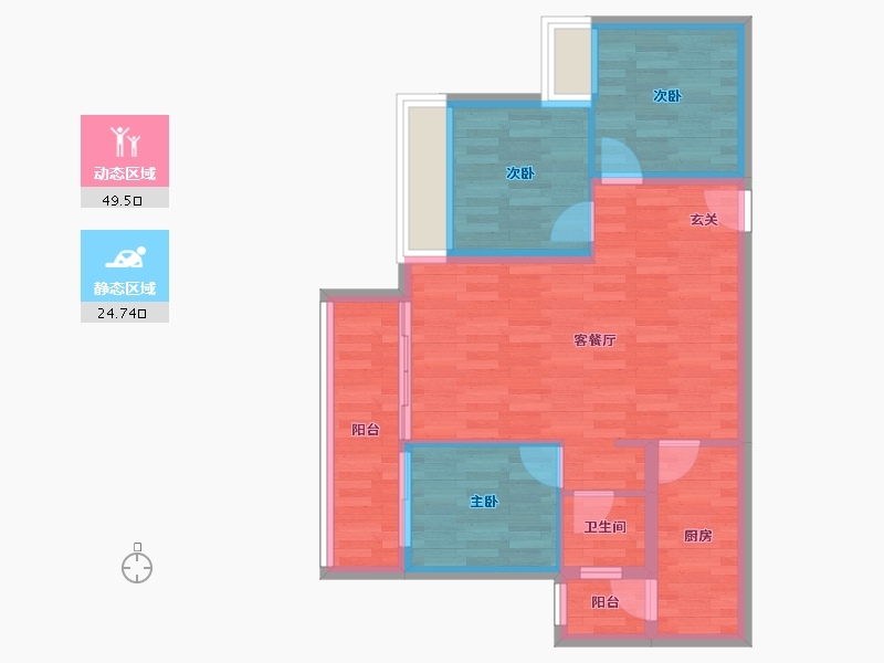 重庆-重庆市-奥园翡翠天辰1号楼73m²-65.28-户型库-动静分区