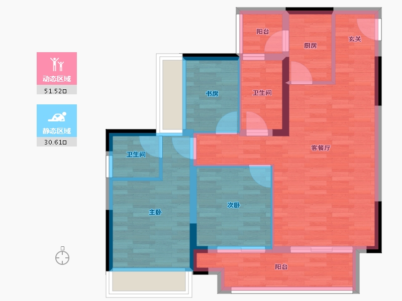 重庆-重庆市-奥园翡翠天辰1号楼97.86m²-71.96-户型库-动静分区