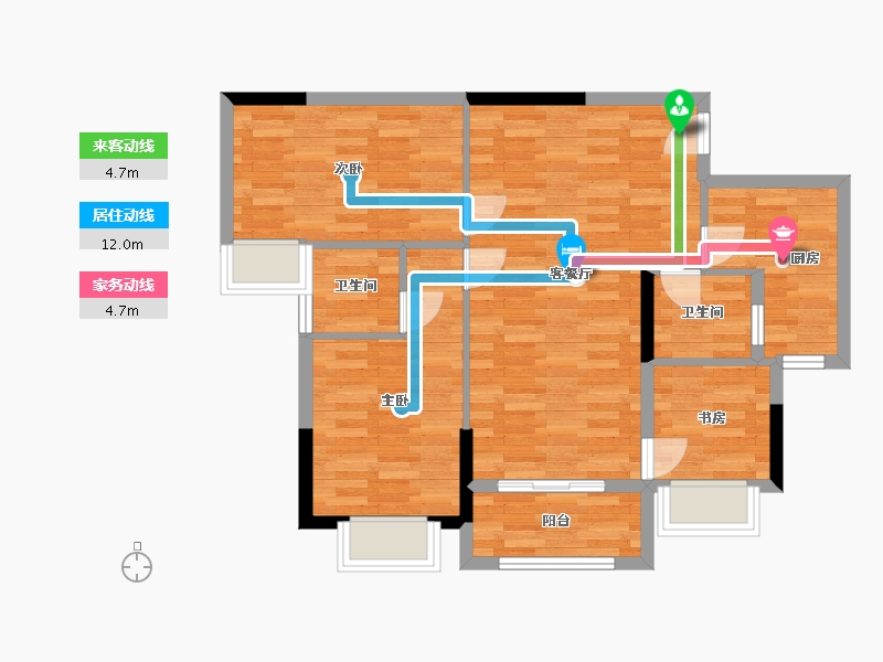 重庆-重庆市-奥园玺樾九里1期5号楼,1期6号楼套内78m2-73.45-户型库-动静线