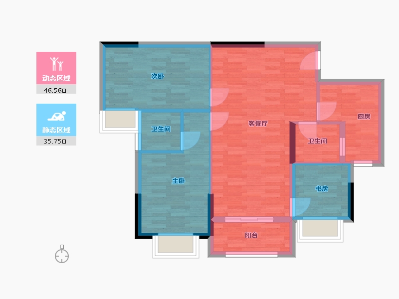 重庆-重庆市-奥园玺樾九里1期5号楼,1期6号楼套内78m2-73.45-户型库-动静分区