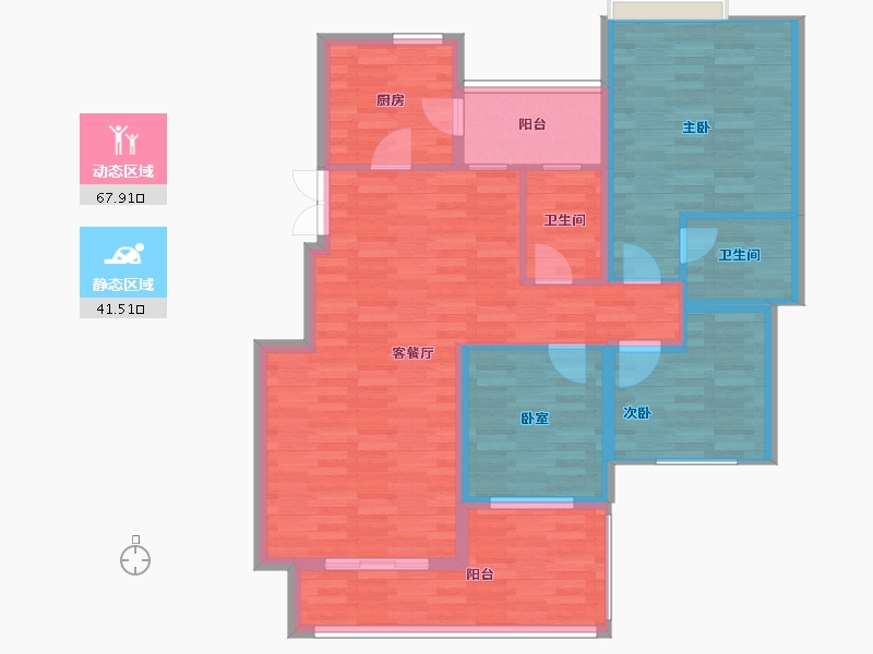 重庆-重庆市-大足新澜康桥名邸15号楼,16号楼119.65m-98.50-户型库-动静分区