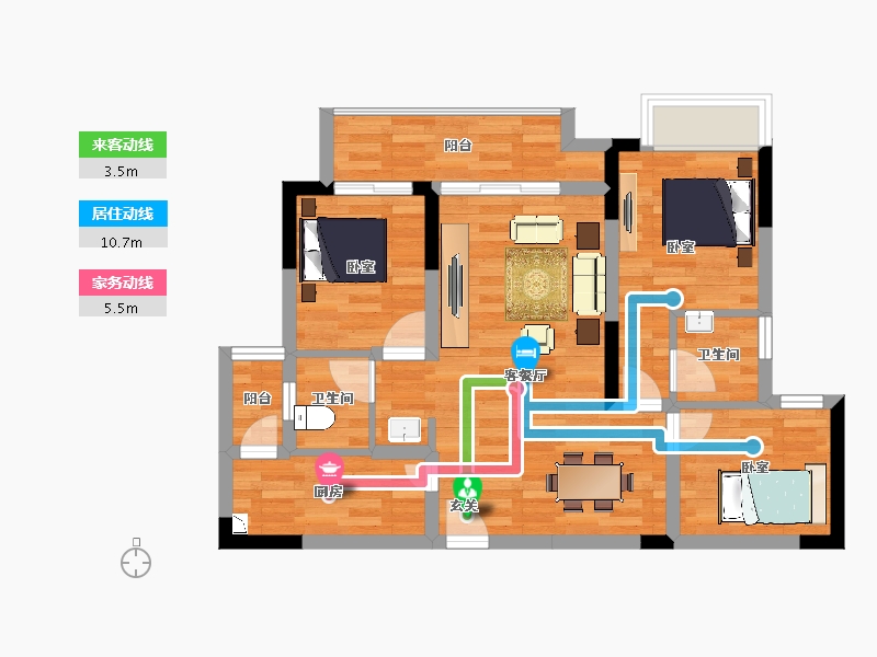 重庆-重庆市-梁平金科天誉16号楼,17号楼97.27m²-66.68-户型库-动静线