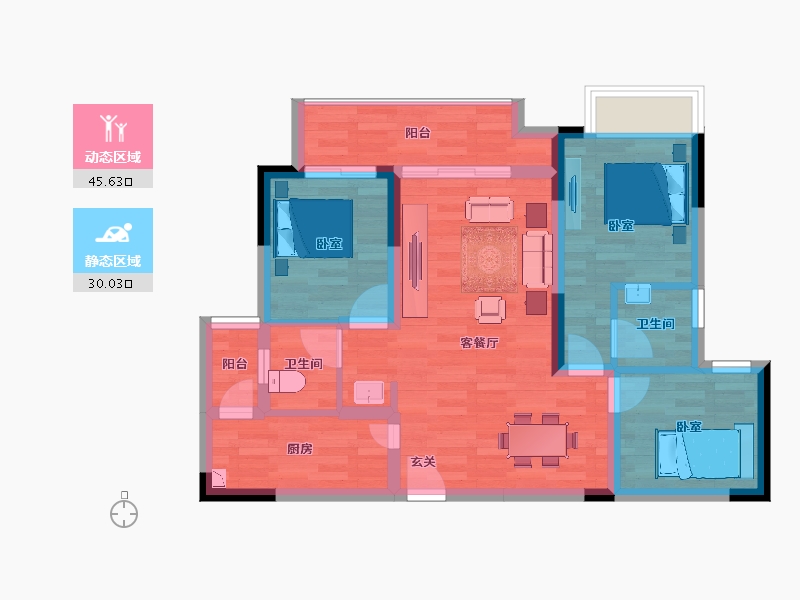 重庆-重庆市-梁平金科天誉16号楼,17号楼97.27m²-66.68-户型库-动静分区