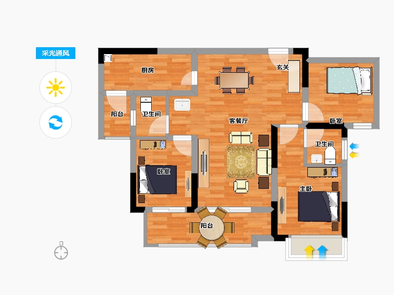 重庆-重庆市-梁平金科天誉16号楼,17号楼96.36m²-71.76-户型库-采光通风