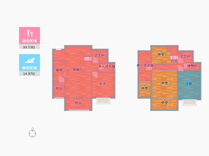 重庆-重庆市-巴滨一号璀璨滨江套内103m2-135.39-户型库-动静分区