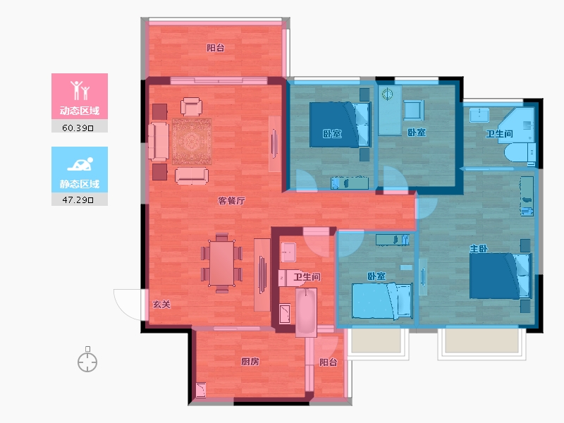 重庆-重庆市-万州恒大御景半岛3号块地1号楼121m²-96.26-户型库-动静分区