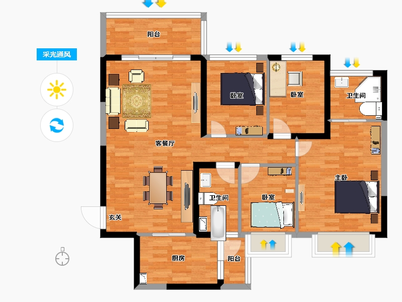 重庆-重庆市-万州恒大御景半岛3号块地1号楼121m²-96.26-户型库-采光通风