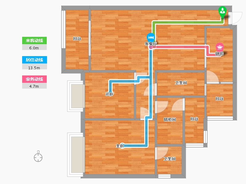 重庆-重庆市-巴滨一号璀璨滨江套内85m2-85.00-户型库-动静线