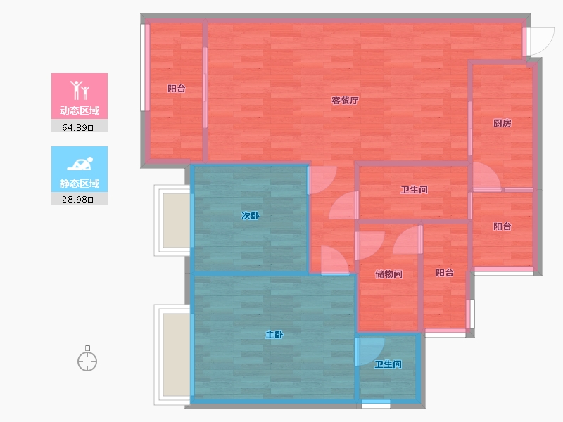 重庆-重庆市-巴滨一号璀璨滨江套内85m2-85.00-户型库-动静分区