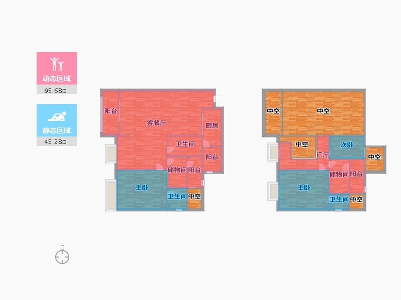 重庆-重庆市-巴滨一号璀璨滨江套内128m2-173.68-户型库-动静分区