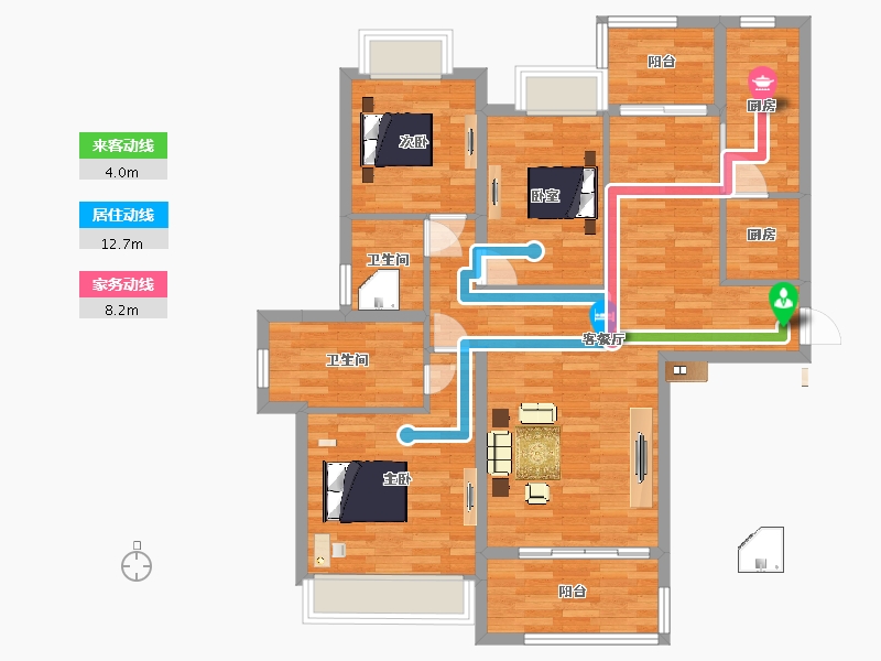 广东省-广州市-东江逸珑湾峰荟1栋01单元122m²-98.39-户型库-动静线